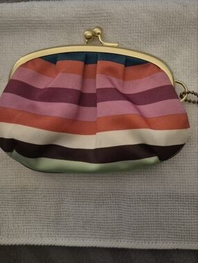 Coach Multicolor Striped Kiss-Lock Wristlet in Pink, Teal, Coral, Green